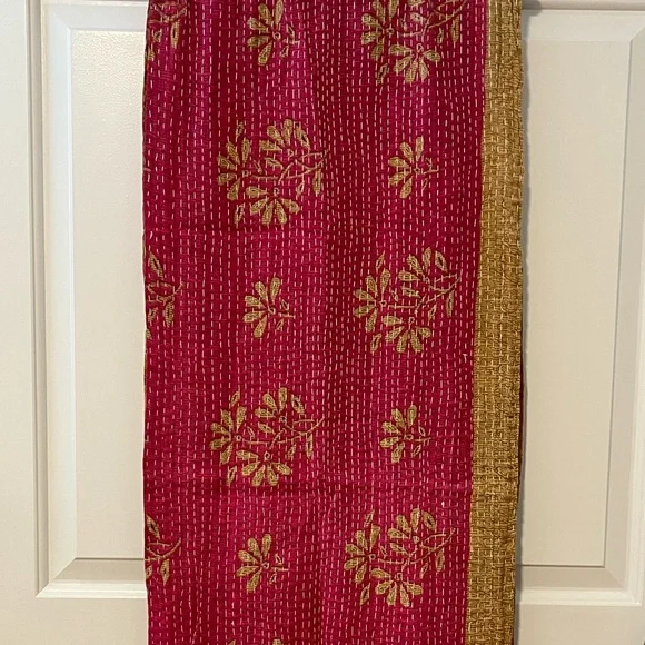 KANTHA SCARF REVERSIBLE TWO SIDED SARI HEAD WRAP DECOR LINEN SARONG - Picture 7 of 10